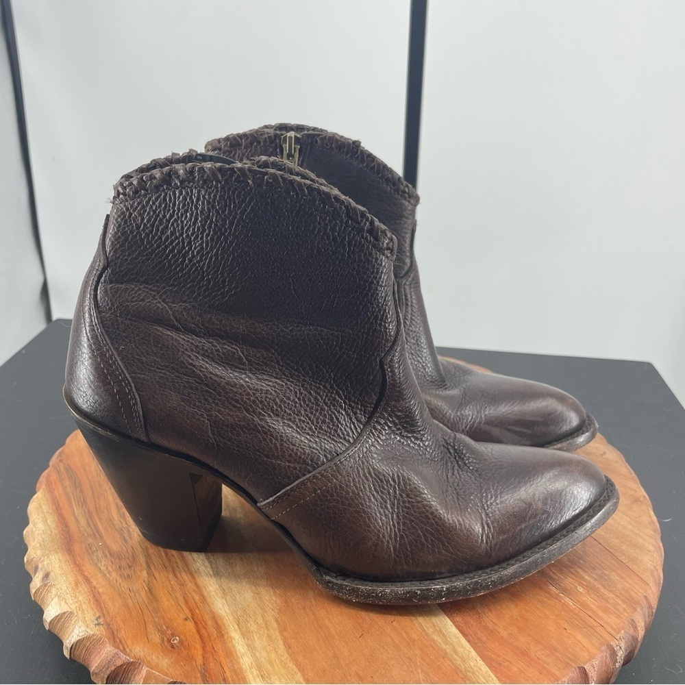 Women's Brown Leather Ankle Booties with Block Heel